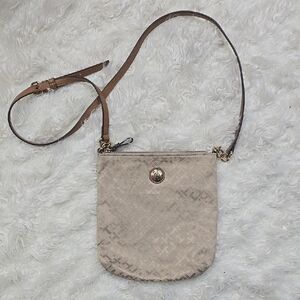 Tommy Hilfiger Cream and Brown Crossbody Bag with Suede-like Texture